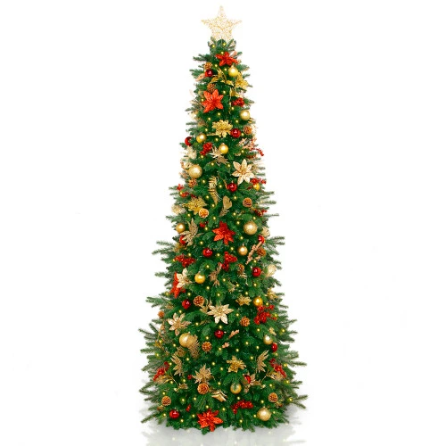 5.5' Pre-Lit Gold And Red Artificial Pine Christmas Tree – Clear LED Lights 3 5.5' Pre-Lit Gold And Red Artificial Pine Christmas Tree – Clear LED Lights