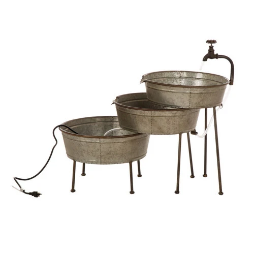 30" Silver Vintage Galvanized 3-Tiered Stacked Tubs Outdoor Garden Fountain 3 30" Silver Vintage Galvanized 3-Tiered Stacked Tubs Outdoor Garden Fountain