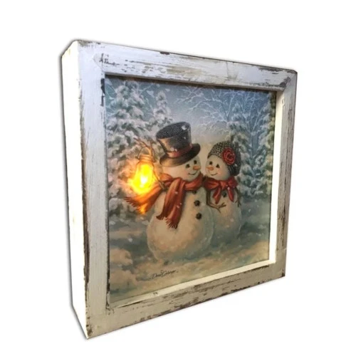 8" White And Aqua Blue LED Lighted Snowman Printed Square Christmas Shadow Box Decoration - 33817110 4 8" White And Aqua Blue LED Lighted Snowman Printed Square Christmas Shadow Box Decoration - 33817110 - Image 2