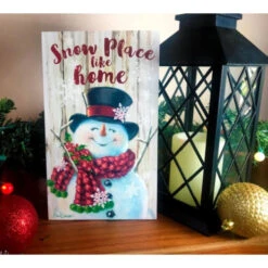 Christmas Central White And Red Snowman Printed Rectangular Christmas Wall Sign With Rope Hanger 10" X 6" -Ornaments Store dglow a1005 02 30695.1587645048