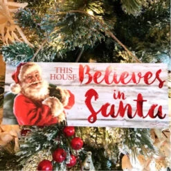 Christmas Central Red And White Santa Printed Rectangular Christmas Wall Sign With Rope Hanger 4" X 10" -Ornaments Store dglow a1006 3 25283.1587645048