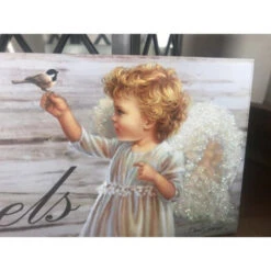 Christmas Central White And Gray Angel Printed Rectangular Wall Sign With Rope Hanger 4" X 10" -Ornaments Store dglow a1008 3 60620.1587644004