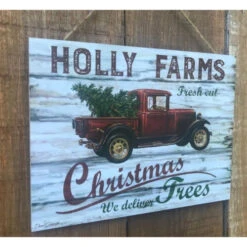 Christmas Central Cream White And Red Holly Farms Rectangular Sign With Rope Hanger 7" X 10" -Ornaments Store dglow a1011 3 02060.1587645048