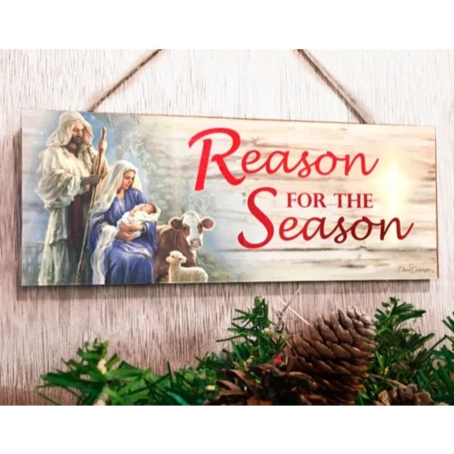 Christmas Central Red And Blue Reason For The Season Christmas Rectangular Sign With Rope Hanger 4" X 10" 6 Christmas Central Red And Blue Reason For The Season Christmas Rectangular Sign With Rope Hanger 4" X 10" - Image 4