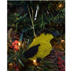4.25” Yellow And Black Whimsical Bristle Brush Handcrafted Finch Hanging Ornament - 33479723