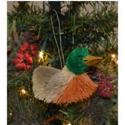5” Beige And Green Bristle Brush Handcrafted Mallard Hanging Figurine Ornament - 33479731