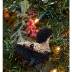 4.5” Black And Beige Bristle Brush Handcrafted Skunk Hanging Figurine Ornament - 33479736