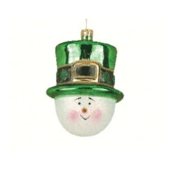 4.5" Green And White Irish Snowman Hand Blown Glass Hanging Figurine Ornament