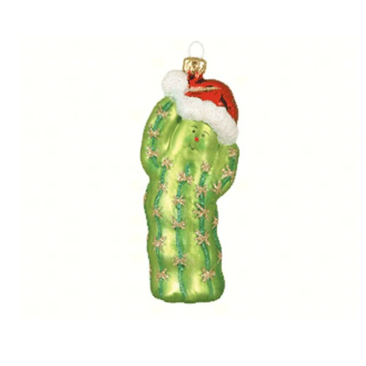 5" Green And Red Christmas Cactus Hand Blown Glass Hanging Figurine Ornament 3 5" Green And Red Christmas Cactus Hand Blown Glass Hanging Figurine Ornament
