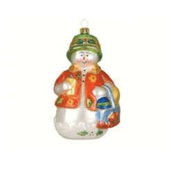 5.5" White And Red Beachy Snow Guy Hand Blown Glass Hanging Figurine Ornament