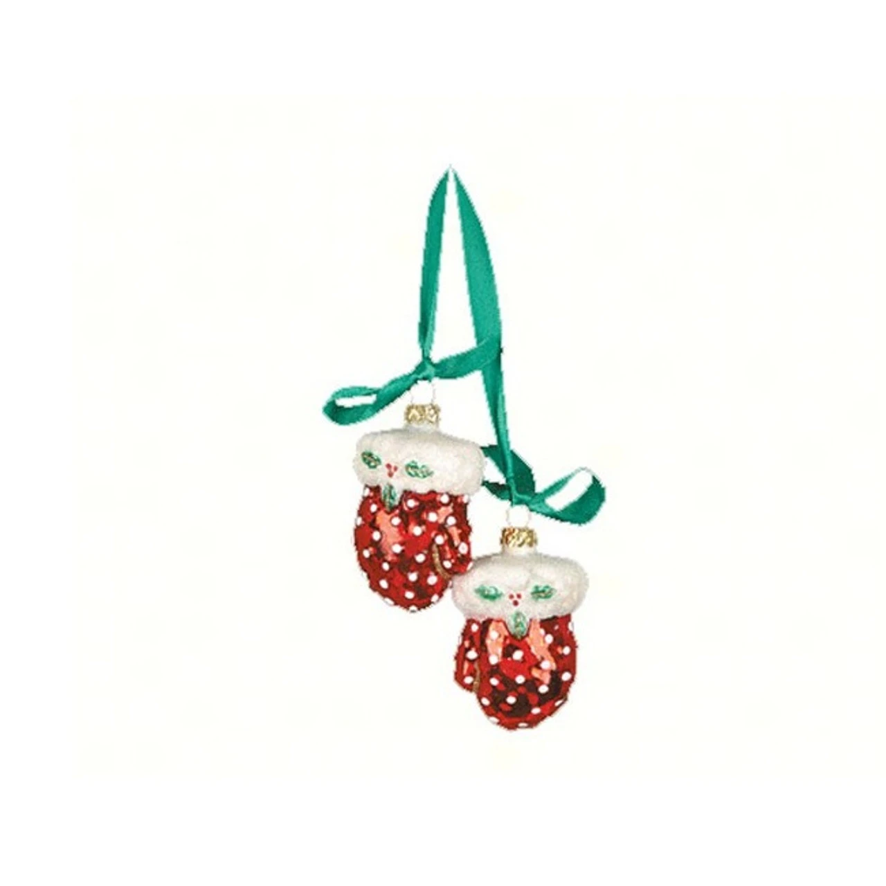 5.63" Red And Green Mittens Polka Dot Hand Blown Glass Hanging Figurine Ornament 3 5.63" Red And Green Mittens Polka Dot Hand Blown Glass Hanging Figurine Ornament