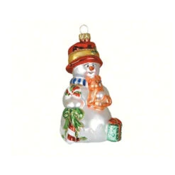 5.63" Multi-Color Teddy And Snow Baby Hand Blown Glass Hanging Figurine Ornament