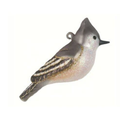 4" Gray And White Tufted Titmouse Bird Hand Blown Glass Hanging Figurine Ornament