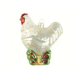 5” White Rooster Hand Blown Glass Hanging Figurine Ornament - 33479850