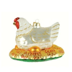 5” White And Yellow Hen Hand Blown Glass Hanging Figurine Ornament - 33479851