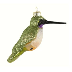 4.6” Green And Black Chinned Hummingbird Hand Blown Glass Hanging Figurine Ornament - 33479853
