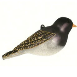 3.5” Black And White Dark Eyed Junco Hand Blown Glass Hanging Figurine Ornament - 33479859