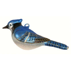 5.5” Blue And Silver Jay Hand Blown Glass Hanging Figurine Ornament - 33479865