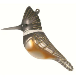 5” Gray And Gold Kingfisher Hand Blown Glass Hanging Figurine Ornament - 33479868
