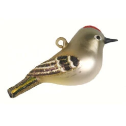 3.63” Silver And Brown Ruby Crowned Kinglet Hand Blown Glass Hanging Figurine Ornament - 33479869