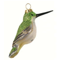 4” Green And White Female Ruby-Throated Hummingbird Hand Blown Glass Hanging Figurine Ornament - 33479876