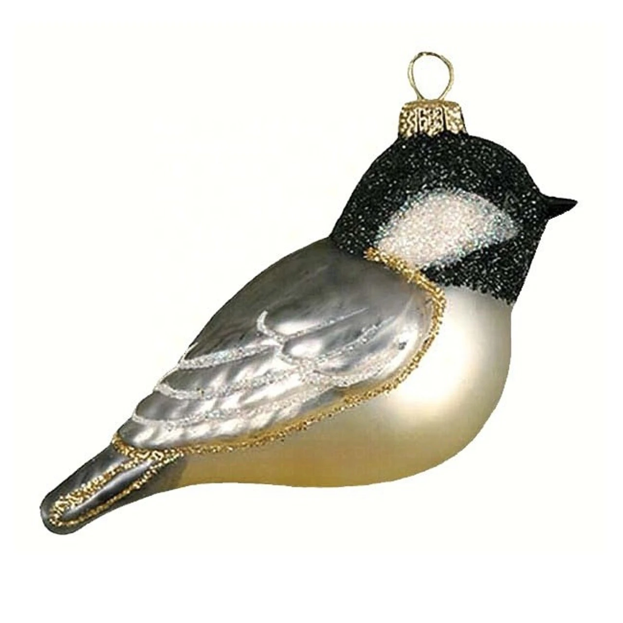 3.5” Silver And Black Capped Chickadee Hand Blown Glass Hanging Figurine Ornament 3 3.5” Silver And Black Capped Chickadee Hand Blown Glass Hanging Figurine Ornament
