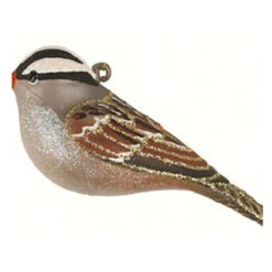 5" Brown And White Crowned Sparrow Hanging Glass Ornament - 33479880