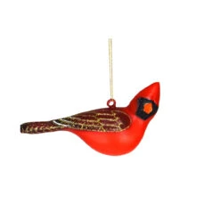 4.5" Orange And Red Male Northern Cardinal Turned Head Hanging Glass Ornament