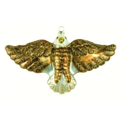 7.5” Gold And White Eagle Hand Blown Glass Hanging Figurine Ornament