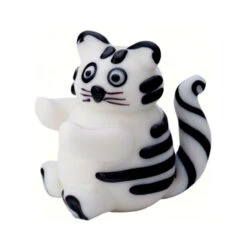 4" White And Black Fat Cat Glass Figurine Decoration - 33480175