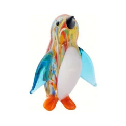 3" Yellow And White Venetian Penguin Glass Figurine Decoration