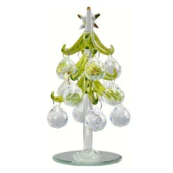 6" Green And Clear Glass Tree With Crystal Round Ornaments - 33480463