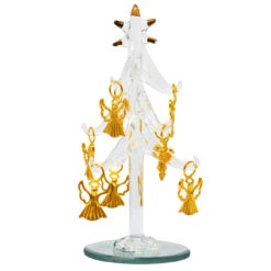 6" Clear Tree Glass With Gold Colored Angel Ornaments - 33480496