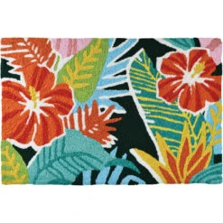 1.5' X 2.5' Orange And Green Tropical Rectangular Area Throw Rug