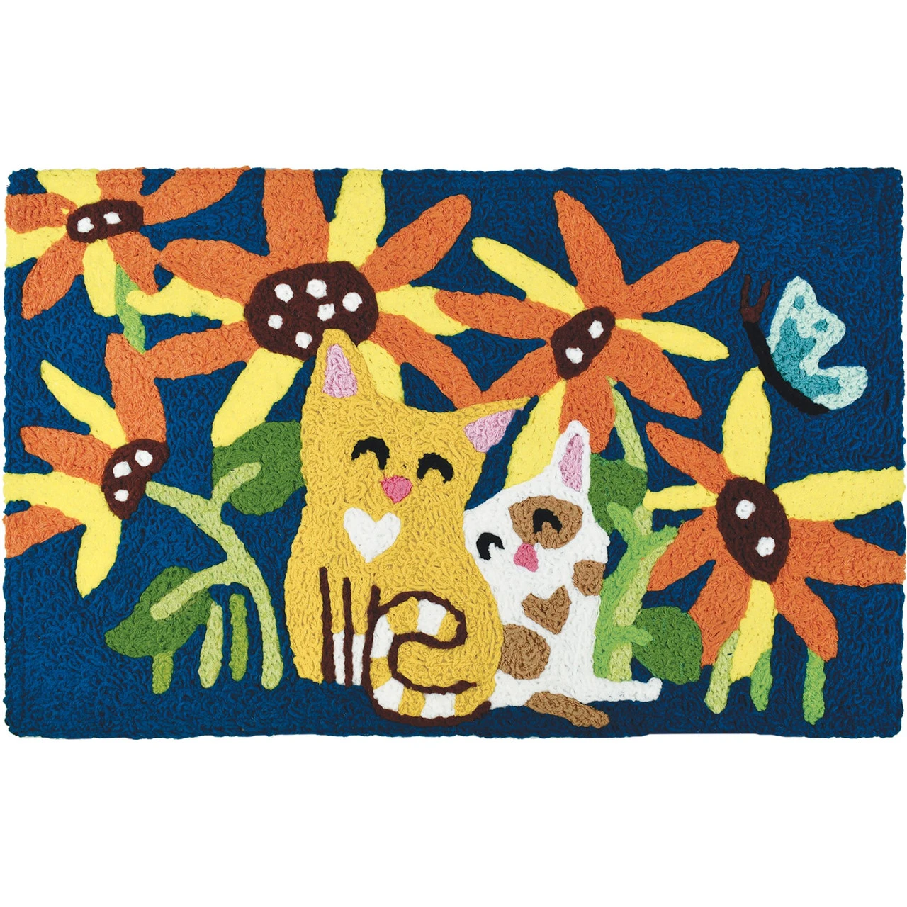 1.6' X 2.5' Kittens In The Garden Blue And Yellow Rectangular Area Throw Rug 3 1.6' X 2.5' Kittens In The Garden Blue And Yellow Rectangular Area Throw Rug