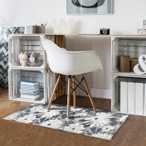 1.75' X 4.5' Wildflowers Gray White And Gray Rectangular Area Throw Rug 4 1.75' X 4.5' Wildflowers Gray White And Gray Rectangular Area Throw Rug - Image 2