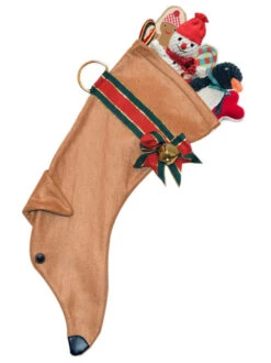 22.5" Red And Brown Greyhound Dog Christmas Stocking