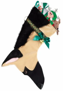 22" Beige And Black German Shepherd Dog Christmas Stocking