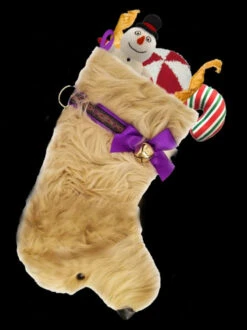 21.5" Purple And Beige Doodle Dog Christmas Stocking