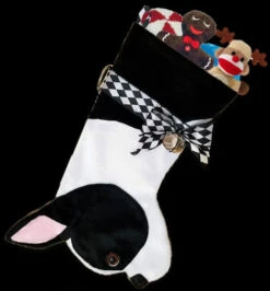 17" Black And White Boston Terrier Dog Christmas Stocking