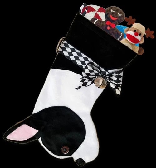 17" Black And White Boston Terrier Dog Christmas Stocking 3 17" Black And White Boston Terrier Dog Christmas Stocking
