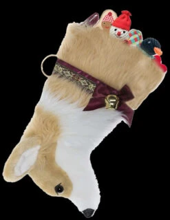 19" Beige And White Corgi Dog Christmas Stocking