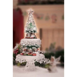 20" Clear And Red Contemporary Lighted Christmas Tree Village Tabletop Decor