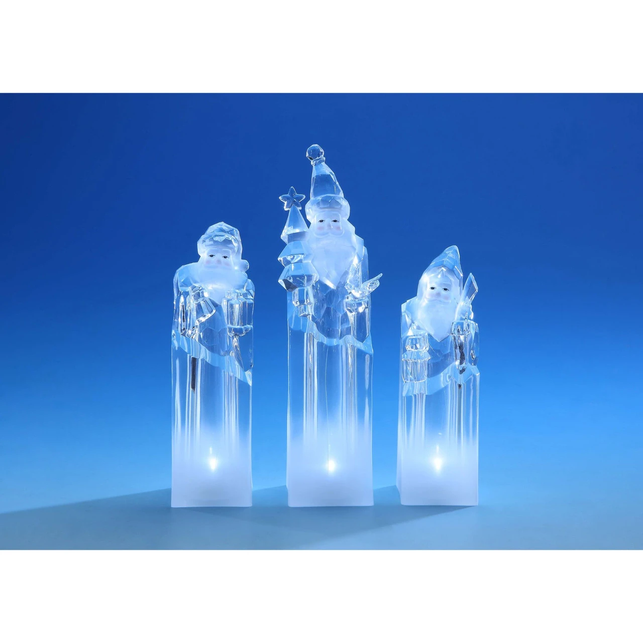 Set Of 2 Clear Ice Tower Santa Christmas LED Lighted Tabletop Decor 8.5" 3 Set Of 2 Clear Ice Tower Santa Christmas LED Lighted Tabletop Decor 8.5"