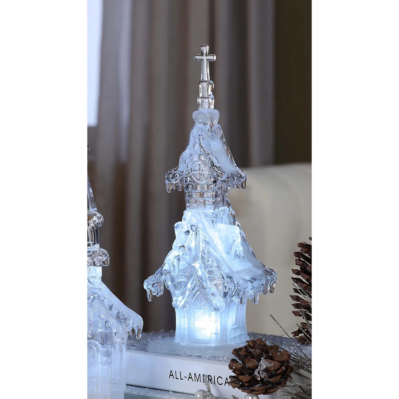 Set Of 2 Clear Narrow Church Christmas LED Lighted Tabletop Decor 10.75" 3 Set Of 2 Clear Narrow Church Christmas LED Lighted Tabletop Decor 10.75"
