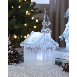 Set Of 2 Clear Wide Church Christmas LED Lighted Tabletop Decor 9.75"