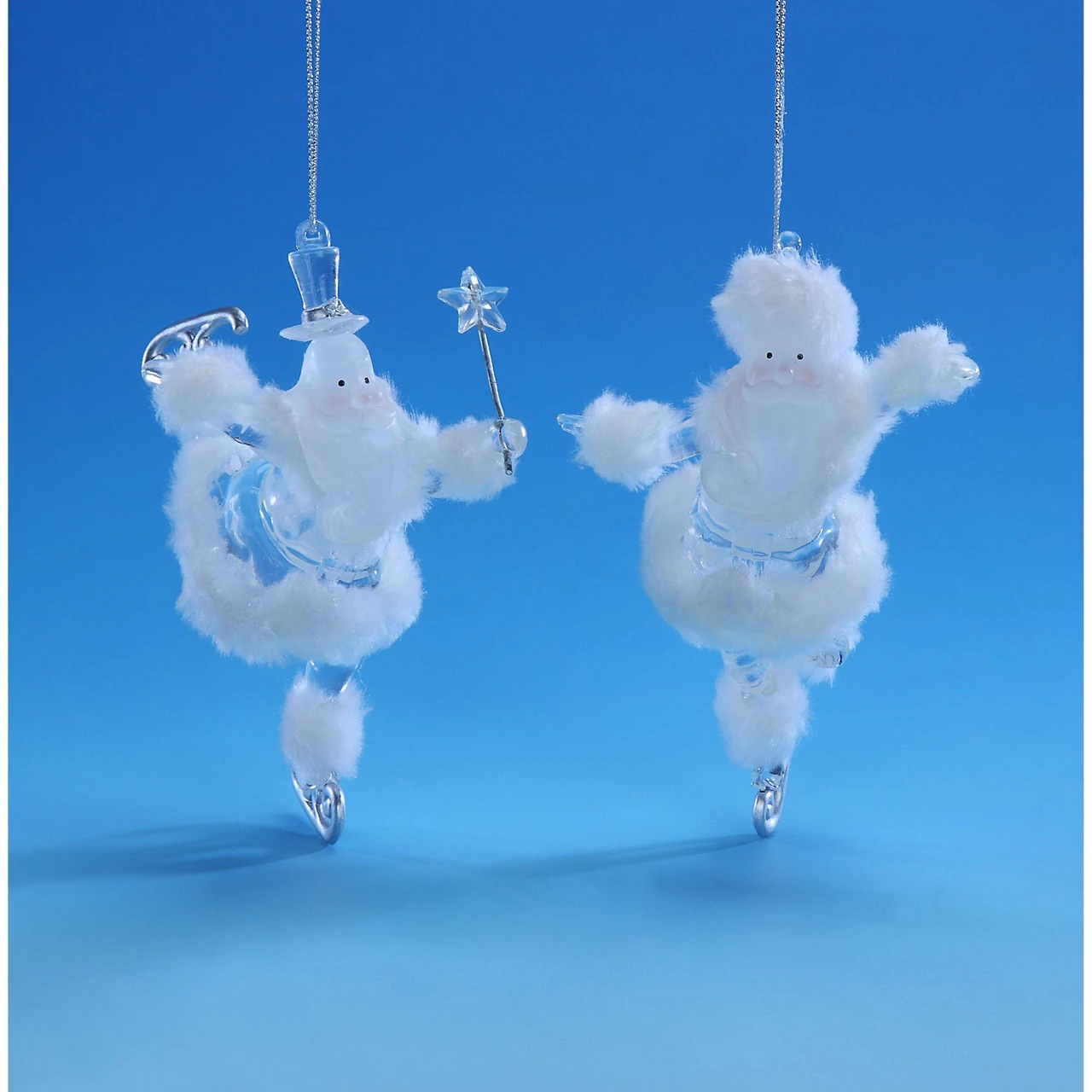 Set Of 4 White And Clear Ice Skating Santa Hanging Christmas Ornaments 6" 3 Set Of 4 White And Clear Ice Skating Santa Hanging Christmas Ornaments 6"