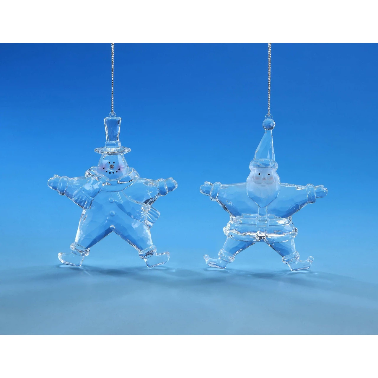 Set Of 4 Clear Santa And Snowman Star Hanging Christmas Ornament 5.25" 3 Set Of 4 Clear Santa And Snowman Star Hanging Christmas Ornament 5.25"