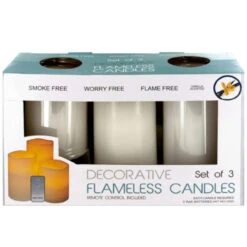 Pack Of 4 White 3-Piece Flameless Vanilla Candles With Remote Control 6"
