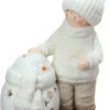 Northlight 17.25" White Christmas Snowman With Standing Boy Tealight Candle Holder